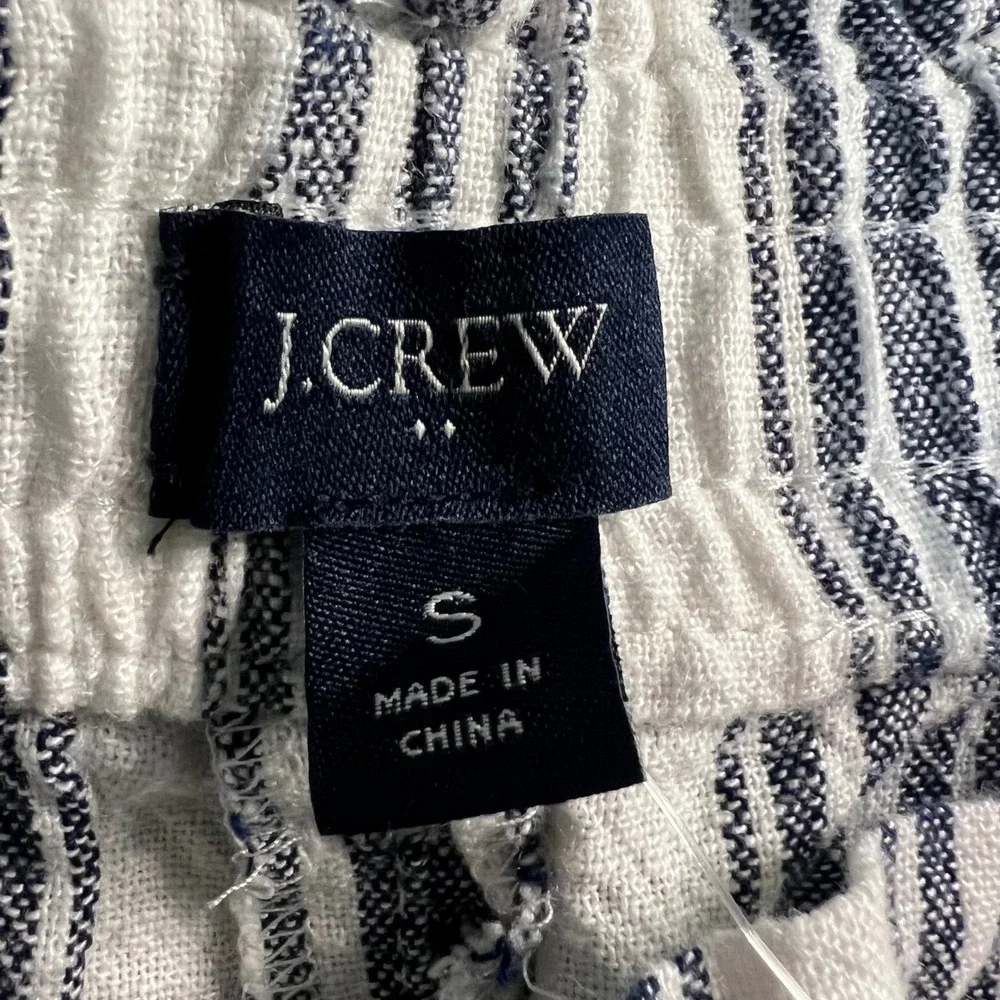 J.Crew Striped‎ Paperbag Shorts Womens S Linen Blend Blue White Elastic Waist